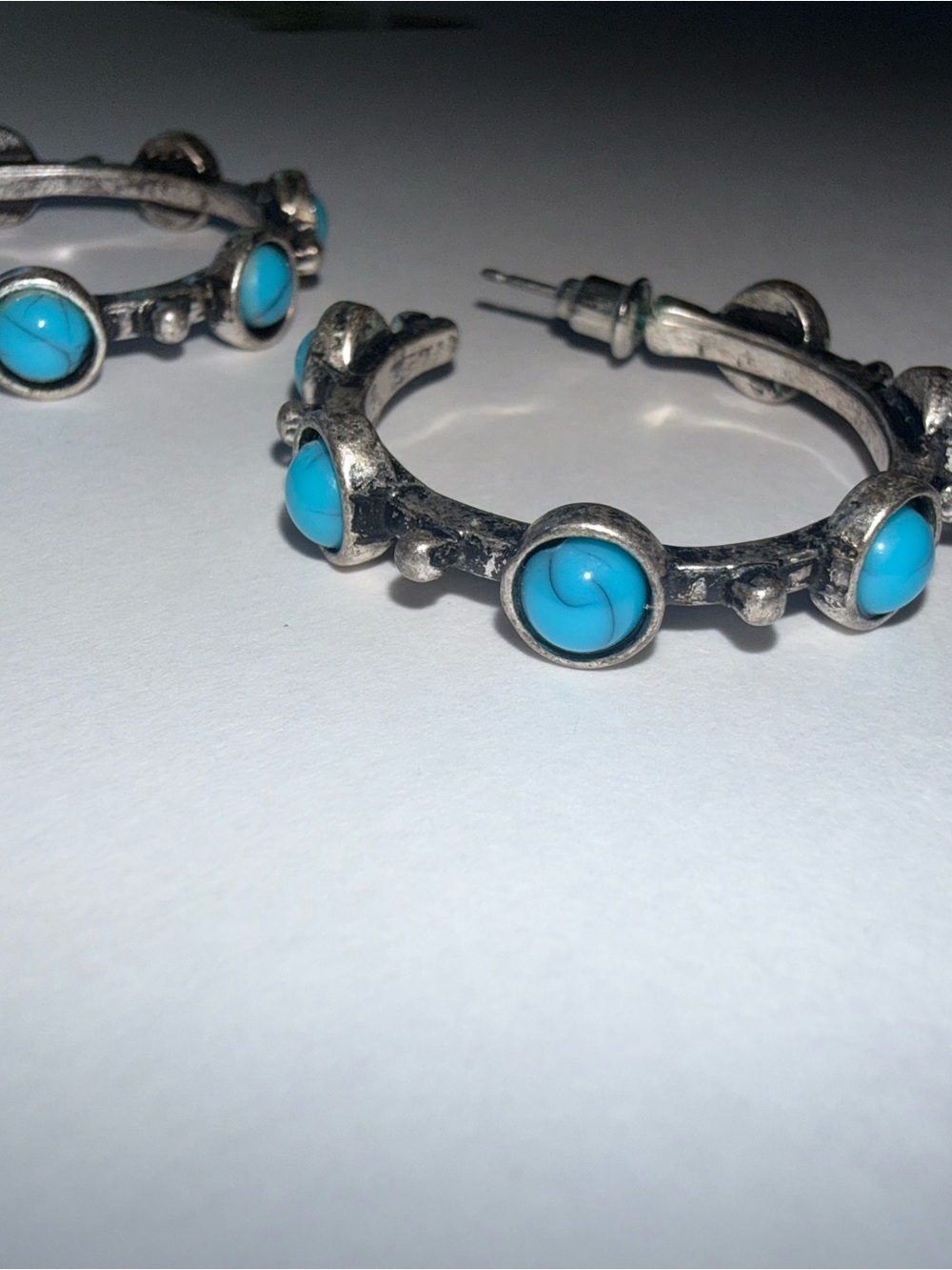 Turquoise Stone Hoop Earrings - Women Jewelry